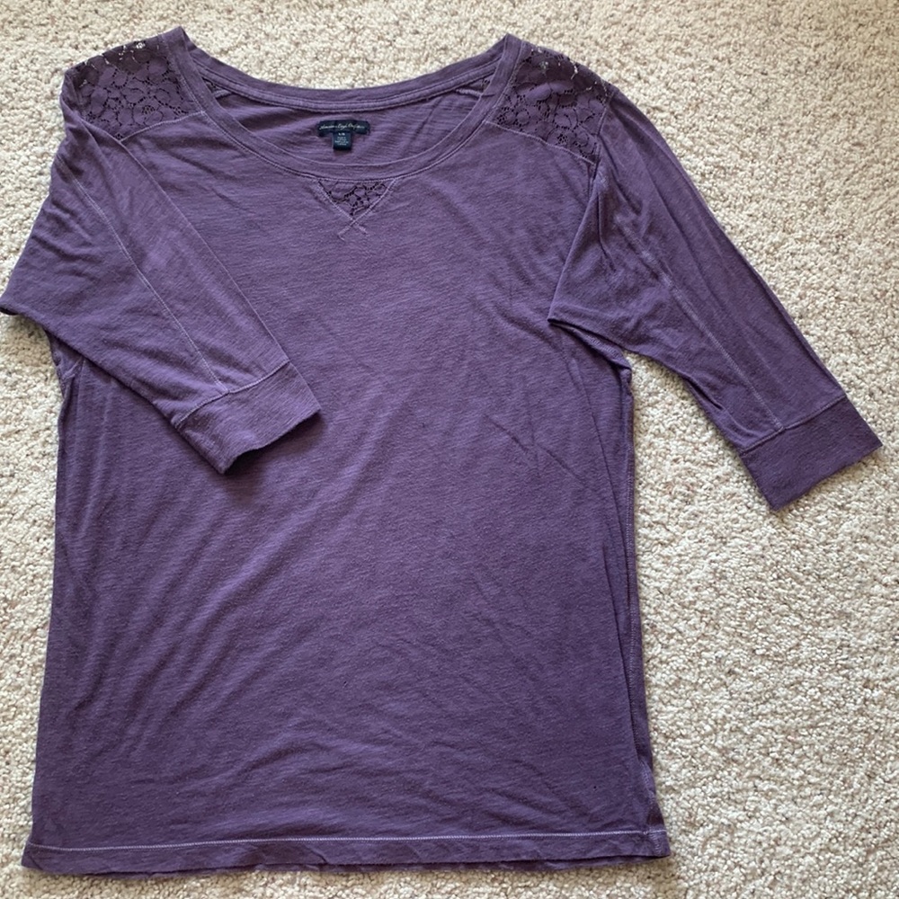 American Eagle Purple Blouse with Lace Detail
